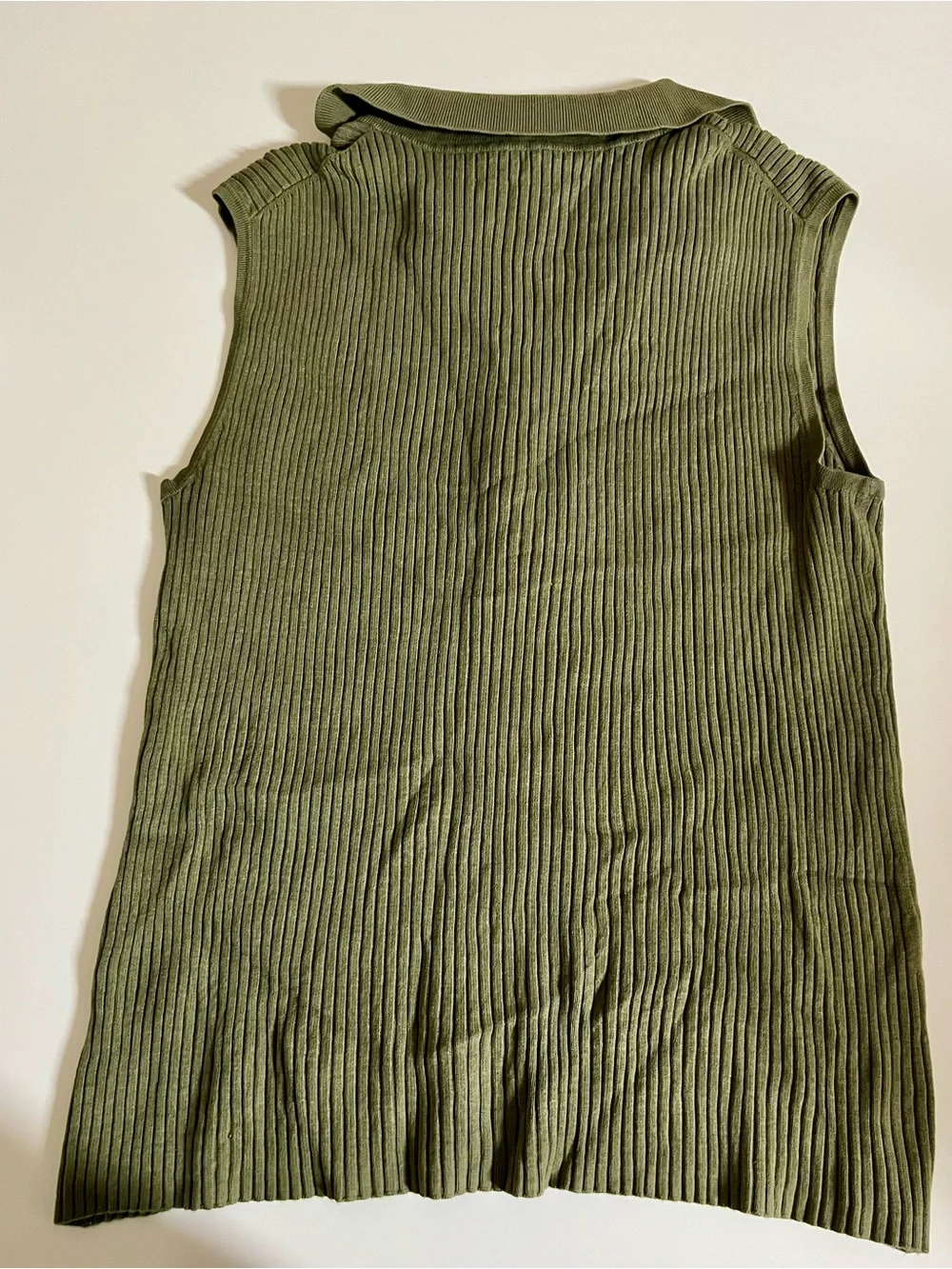 Cable & Gauge Olive Ribbed Sleeveless Zip Polo Tank - Picture 2 of 4